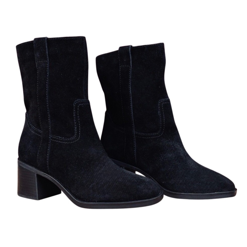 Steve Madden Romney Black Suede Block Heel Square Toe Western Boots Size 6M NEW